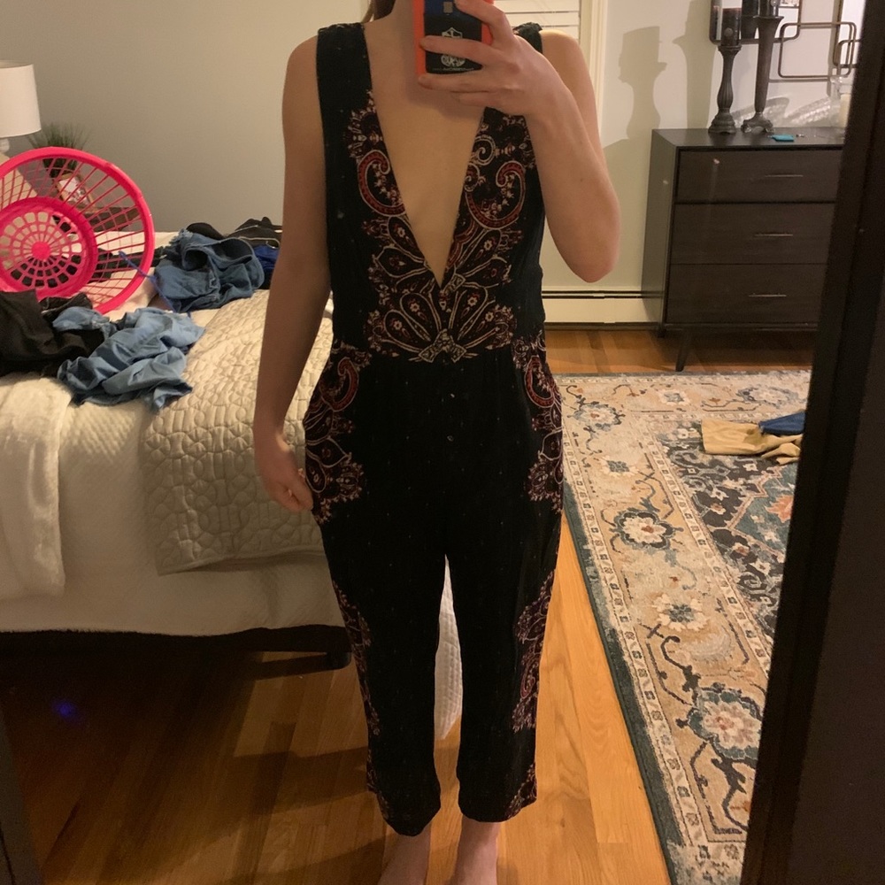 Free people printed black jumpsuit